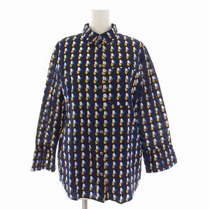  A.P.C. A.P.C. shirt blouse total pattern cotton long sleeve 34 S navy blue navy blue yellow color white /YM lady's 