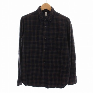  Kato KATO` button down shirt flannel shirt check long sleeve S navy blue navy tea Brown /YM men's 