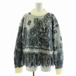 サカイ sacai 22AW バンダナジャガードニット Bandana Jacquard Knit Pullover セーター長袖 フリンジ モヘヤ混 2 M グレー 紺 白