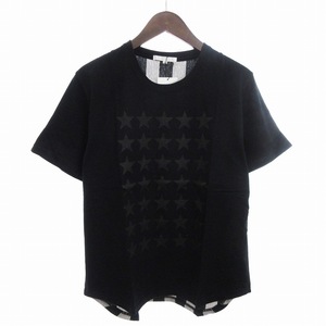 未使用品 ディスカバード Tシャツ カットソー 半袖 クルーネック スター プリント ストライプ 黒 ブラック 2 M位 メンズ