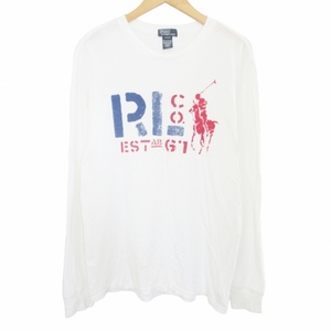 ポロ バイ ラルフローレン Polo by Ralph Lauren Tシャツ カットソー ロンT ロゴ プリント 長袖 白 ホワイト XL 0507 IBO50 ☆AA★ メンズ