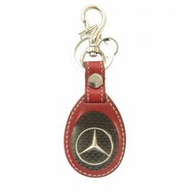 Mercedes Benz メルセデス ベンツ 美品 レザー キーケース キーリング 2点セット メタルロゴ 皮革 赤 レッド メンズ レディース_画像2