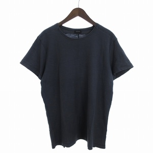 ディーゼル DIESEL Tシャツ カットソー 半袖 クルーネック コットン 無地 ロゴ プレート 紺 ネイビー XL ■SM1 メンズ
