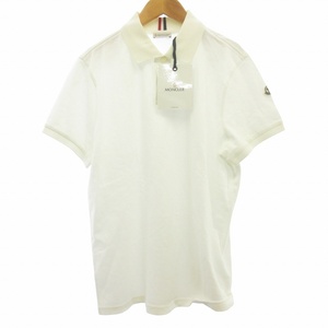 未使用品 モンクレール MONCLER タグ付き 19年製 ロゴ刺繍 ポロシャツ カットソー 半袖 ライン入り 白 ホワイト M メンズ