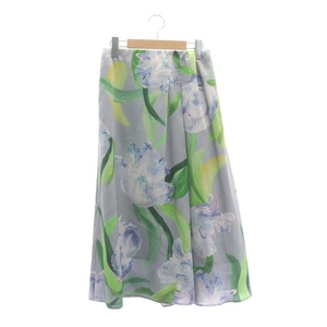  Ballsey BALLSEY Tomorrowland 22AW painting flower print asimeto Lee tuck skirt flair satin mi leak height long 