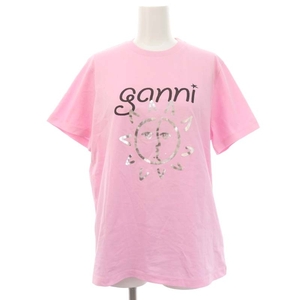 未使用品 ガニー GANNI 24SS SUN RELAXED T-SHIRT Tシャツ プリント コットン 半袖 XS ピンク /HS ■OS ■SH レディース