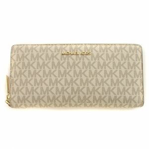 マイケルコース MICHAEL KORS 長財布 MKシグネチャー 総柄 ロゴ ゴールド金具 ラウンドファスナー PVC レザー 白 35F8GTVE9B