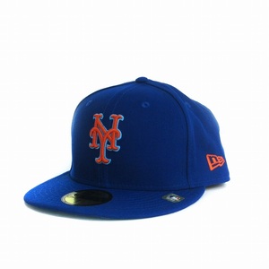 ニューエラ NEW ERA 美品 ベースボールキャップ NY METS ON-FIELD 59FIFTY フラット 刺繍 青 ブルー 71/2 59.6cm メンズ