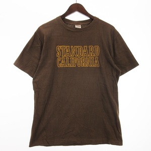 スタンダード カリフォルニア STANDARD CALIFORNIA Tシャツ カットソー 半袖 クルーネック ロゴプリント コットン 茶 ブラウン L トップス
