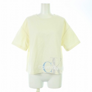 未使用品 Calvin Klein Jeans モノグラムクロップドTシャツ カットソー 半袖 クルーネック ロゴ プリント S 白 ホワイト J217955