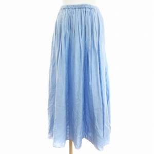 ドゥロワー Drawer ロングギャザースカート フレア ガーゼ地 シルク 絹混 ライトブルー 青 ■SM3 レディース