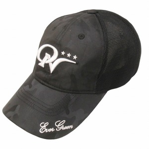 美品 エバーグリーン EVERGREEN キャップ 帽子 アジャスター 迷彩 カモフラ ロゴ 刺繍 黒 ブラック 0517 メンズ