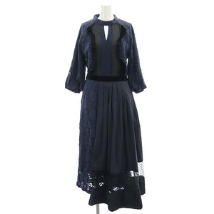 アメリヴィンテージ Ameri VINTAGE LADY LACE PLEATS DRESS ワンピース ロング 七分袖 M 紺 ネイビー /DF ■OS レディース