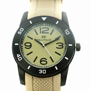 フォリフォリ Folli Follie 腕時計 アナログ 3針 クォーツ ラバーベルト ベージュ 黒 ブラック WT13K002ZPC /AN41 レディース