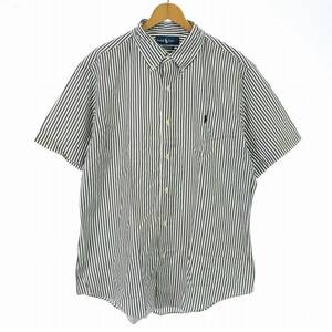 ラルフローレン RALPH LAUREN CLASSIC FIT ボタンダウンシャツ 半袖 ストライプ ロゴ 刺繍 コットン XL グレー 白 ホワイト