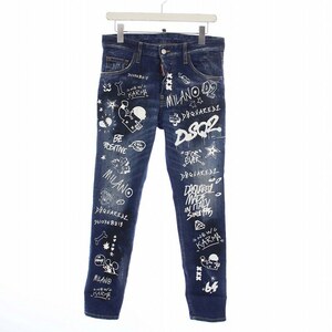 ディースクエアード DSQUARED2 22SS Skater Jean ペイント加工 デニムパンツ ジーンズ スキニー ボタンフライ 44 S 紺 ネイビー S74LB1099