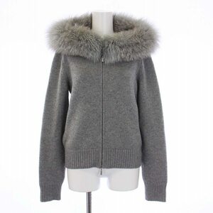 フォクシー FOXEY Knit Parka Pinecorn ニットパーカー パインコーン ジップアップ カシミヤ フォックスファー 38 S グレー 38523