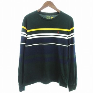 ポロ ラルフローレン POLO RALPH LAUREN ロンT Tシャツ 長袖 ボーダー ポニー 刺しゅう グリーン 緑 XL ■SM3 メンズ