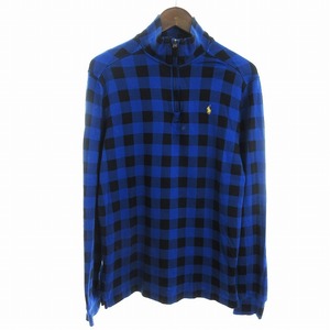 ポロ ラルフローレン POLO RALPH LAUREN ロンT カットソー 長袖 ハイネック ハーフジップ ブロックチェック ブルー 青 XL