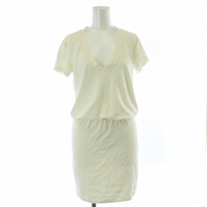 未使用品 ジェームスパース タグ付き コットンジャージー Vネックドレス ワンピース ミニ 半袖 1 S 白 ホワイト 16069306306