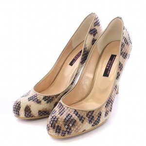  seven tu L bsa-tiVII XII XXX pumps high heel round tu Leopard leopard print spangled 35 22.5cm tea Brown 