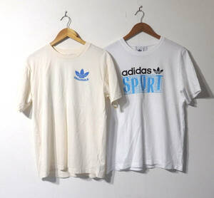 【送料無料】アディダスTシャツ２枚セット/トレフォイルロゴ　コットン素材　Mサイズ　白ベージュ　adidas 