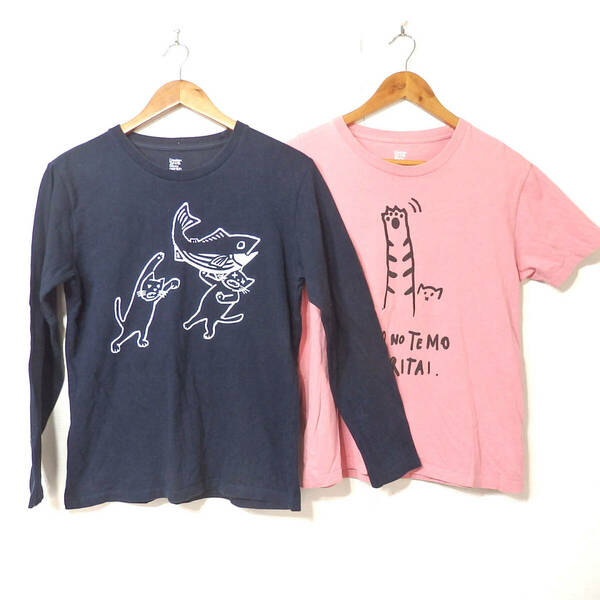 【送料無料】グラニフTシャツ２枚セット/半袖、長袖セット　Sサイズ　猫デザイン　Design Tshirts Store graniph
