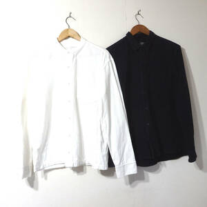 【送料無料】無印良品ネルシャツ２枚セット/メンズ　Lサイズ　白　濃紺　MUJI　スタンドカラー　