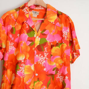 AＡ509 HUKILAU FASHIONS Hawaiian shirt 70s アロハ 半袖シャツ L 肩51 カラフル ヴィンテージ　70年代 メール便可 xq
