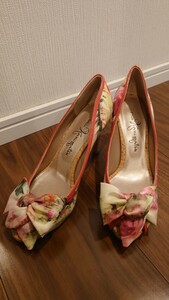  beautiful goods Ginza Kanematsu pumps pink ribbon heel size 23cm