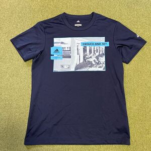 送料無料 adidas アディダス 半袖 Tシャツ XOサイズ 紺 ネイビー ラグビー 満員電車にスクラム climalite