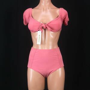 U9135* new goods WEIXIA swimsuit lady's two piece M size separate bikini high waist pink lovely Korea made swim swim pool sea 