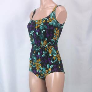 C0423*Triumph west Germany made nylon 100% stylish floral print retro manner black orange purple L~LL corresponding lady's swimsuit One-piece sea resort costume 