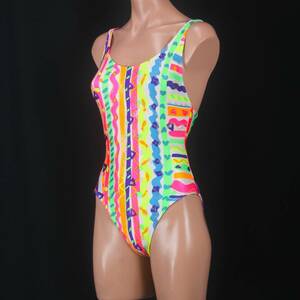 U9186*HEAD high leg swimsuit white fluorescence color . hand lady's L size One-piece colorful conspicuous swim swim Pooh ruby chi sea 