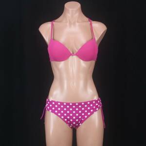 C0507*.. pink lovely bikini polka dot dot pattern CALZEDONIA cheek separate M corresponding lady's swimsuit two piece pool resort costume 