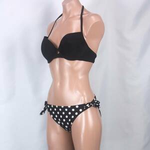 C0600* black white wire bikini stylish xhilaration polka dot dot pattern ....M~L corresponding lady's swimsuit two piece sea pool resort costume 