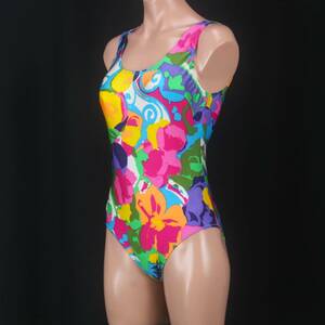 U9464*. hand colorful swimsuit lady's 15L One-piece high leg conspicuous pattern pink orange light blue swim swim Pooh ruby chi sea 