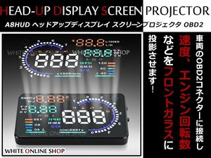 大型 投影型 5.5インチ OBD2 A8 HUD ヘッドアップディスプレイ エンジン回転数 スピードメーター フロントガラス投影 輸入車用