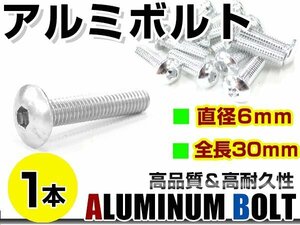 メール便 カラー アルミボルト M6×30mm 六角 トラスボルト銀/シルバー 1本 スクリーン/カウル/パネル/ナンバープレート/クランクケース