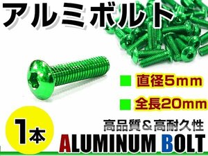 メール便 カラー アルミボルト M5×20mm 六角 トラスボルト緑/グリーン 1本 スクリーン/アッパーカウル/パネル/メーター/タンクキャップ