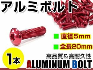 メール便 カラー アルミボルト M5×20mm 六角 トラスボルト赤/レッド 1本 スクリーン/アッパーカウル/パネル/メーター/タンクキャップ