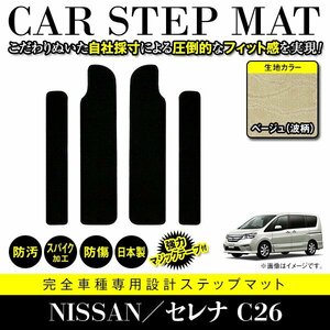 【日本製】 日産 セレナ / スズキ ランディ C26 サイド ステップ マット サイドマット フロアマット ベージュ柄 波 エントランスマット