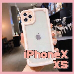 【iPhoneX/XS】ピンク iPhoneケース 大人気 シンプル フレーム 即決 送料無料 スマホカバー 韓国 クリア 透明
