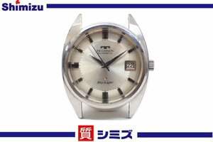 1 jpy [TECHNOS] operation goods Tecnos skylight Date self-winding watch 25 stone Cal.2522(ETA) Sky Light men's wristwatch silver color * pawnshop 