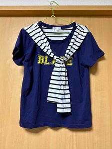 中古☆マリンデザイン　Navy Tシャツ　レディースLサイズ　半袖　ネイビー☆