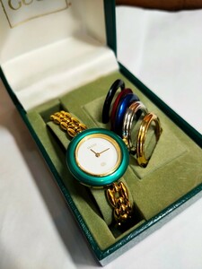  прекрасный товар хорошая вещь 1 иен ~ популярный GUCCI Gucci перемена оправа редкость 11/12 QZ наручные часы изменение оправа Gold работа перемещение товар 