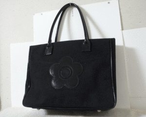  Mary Quant MARY QUANT canvas enamel black black daisy Logo shoulder .. shoulder tote bag lady's 