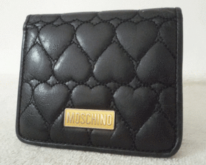  Moschino MOSCHINO leather quilting × leather black black Heart pattern folding twice purse wallet lady's 