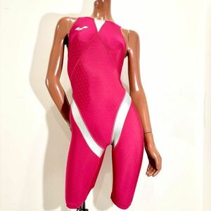 40 Arena woman .. swimsuit M*e-ru blue ARN-4502W*... swim part marking * lustre pink silver Raver ground * half spats open back 