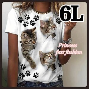 【6L】飛び出す 猫ちゃん 半袖Tシャツ 大きいサイズ レディース